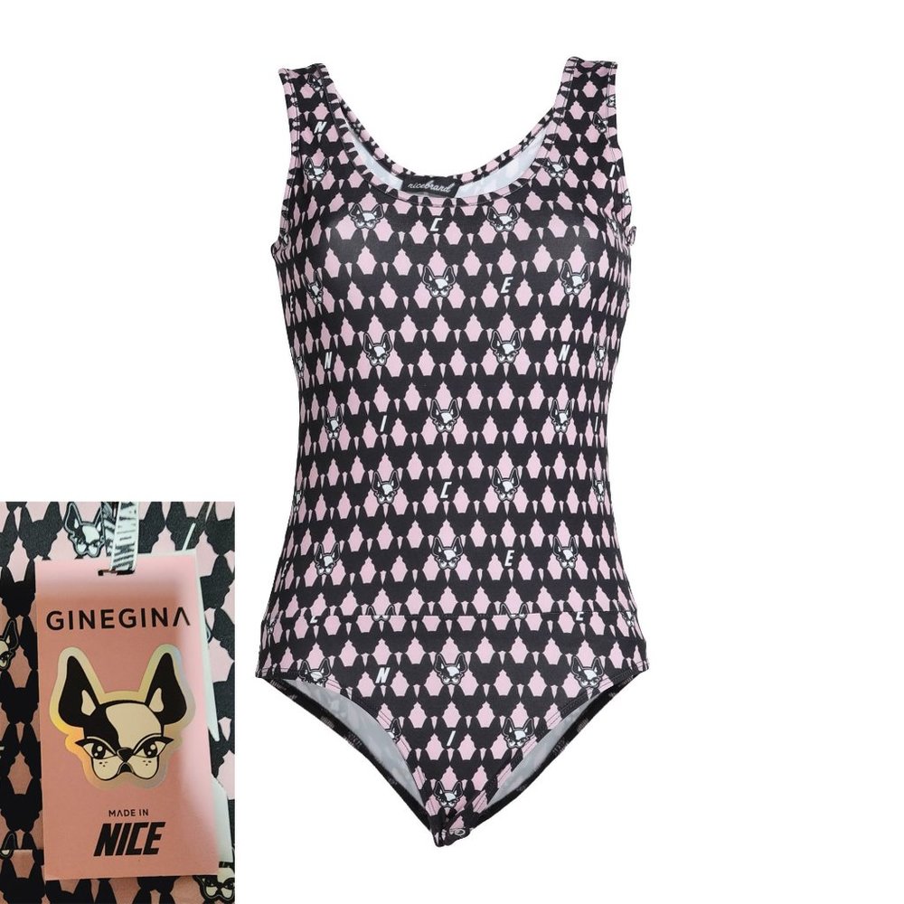 NICEBRAND Bodysuit with snap buttons fastening dog monogram logo design
